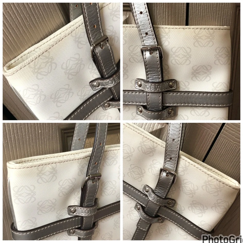 Loewe AUTHENTIC 2007 Anagram White Metallic Silver PVC Shopping Tote Bag - Picture 9 of 16